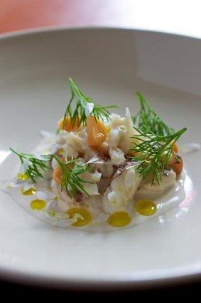Sand crab with macadamia nut milk and camomile by James Parry and Daniel Puskas.