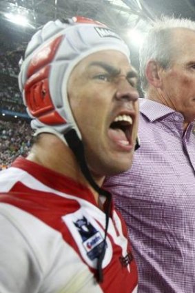 Then Dragon Jamie Soward with Wayne Bennett during the 2010 Grand Final.