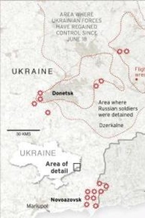 A map of the battle zones where Ukrainian troops are facing Russian and separatist forces.