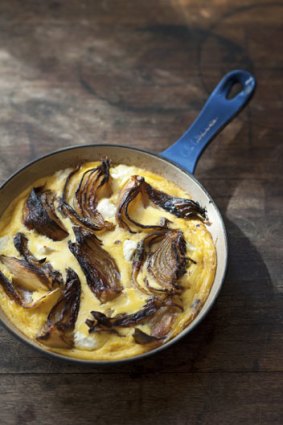 Roasted onions and goat's cheese baked custard.