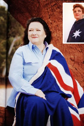Patriotic: Gina Rinehart in October's <i>Women's Weekly</i>, and (insert) Pauline Hanson.
