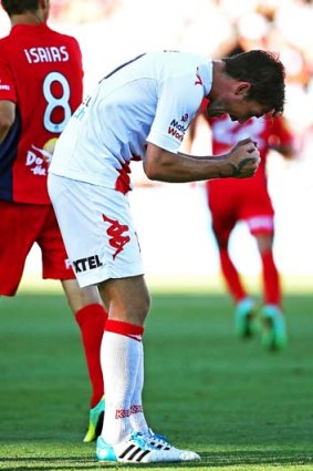 Frustrated: Harry Kewell during the match against Adelaide United.