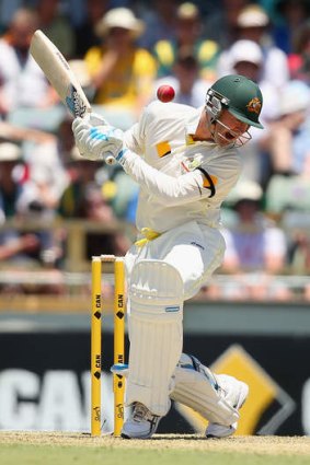 Duck for cover: Australian captain Michael Clarke dodges a bouncer at the WACA Ground on Friday.