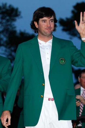 Bubba Watson ... trying on the tournament's famous green jacket.