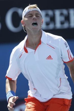 James Duckworth shows his frustration as he goes down to Janka Tipsarevic.
