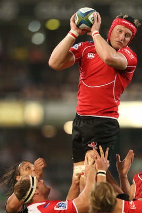 Franco van der Merwe of the Lions wins a lineout.