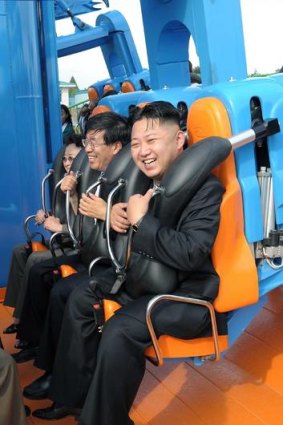 North Korean leader Kim Jong-un prepares to take a ride with other high-level officials during the opening ceremony of the Rungna People's Pleasure Ground on Rungna Islet along the Taedong River in Pyongyang.