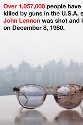 Yoko Ono's tweeted picture of John Lennon's blood-stained glasses.