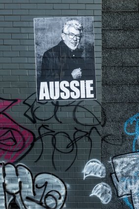A poster of Rolf Harris in Melbourne. 