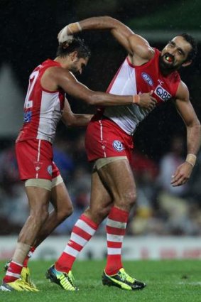 Sorely missed: Adam Goodes and Lewis Jetta could be sidelined until the finals.