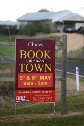 A sign at the entrance to Clunes advertising its big event.