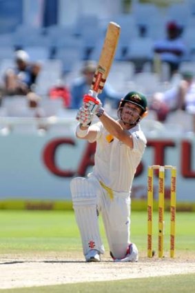 David Warner smashes Dale Steyn for six on day four.