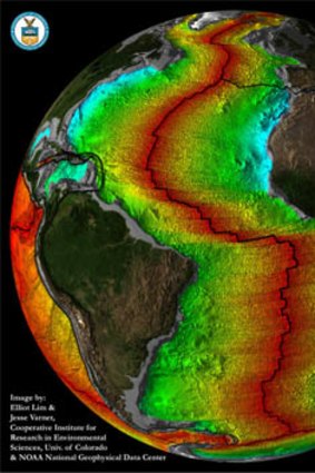 The Atlantic crustal age of the ocean floor.