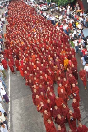 Monks demonstrate in Burma during 2007's Saffron Revolution.