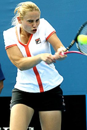 Jelena Dokic on her way to a win against Alicia Molik yesterday.