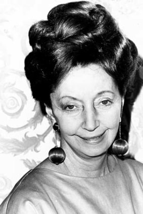 Australian designer, Florence Broadhurst, at a 'Mandarin' on a ship in Sydney Harbour in 1967.