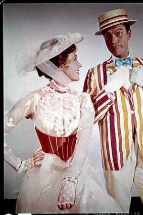 Julia Andrews and Dick Van Dyke in the film <i>Mary Poppins</i>.