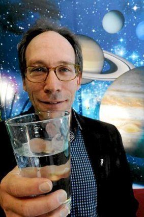 Theoretical physicist Lawrence Krauss with a glass of star stuff, aka water, at CSIRO Discovery Centre.