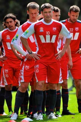 Harry Kewell, centre, has a 50-50 chance of lining up on Sunday for Melbourne Heart.