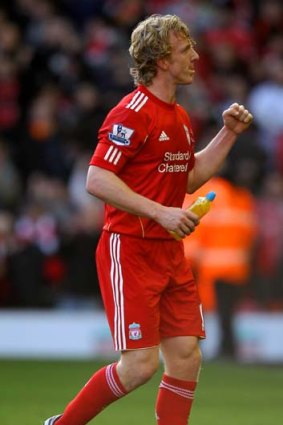 No substitute: Dirk Kuyt's goal for Liverpool puts paid to Manchester United's FA Cup hopes.