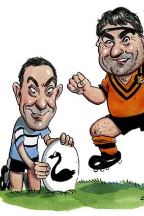 Perth push ... Ben Elias and Tony Sage are keen to take rugby west. <em>Illustration: John Shakespeare</em>
