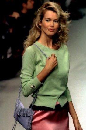 Claudia Schiffer modelling a Lagerfeld creation at the launch of Chloe's 1995 collection in Paris.