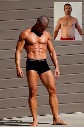 Before and after: Tony Cordin used both diet and exercise to build up to a bodybuilding competition.