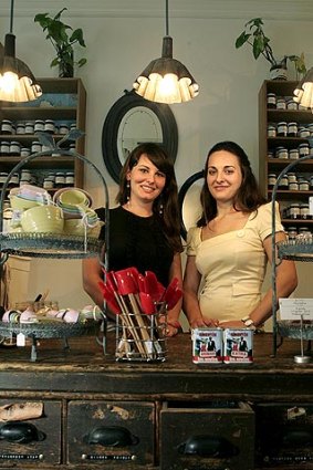 Eva Konecsny (right) and sister Maria at their store, Gewurzhaus, in Lygon Street, Carlton.