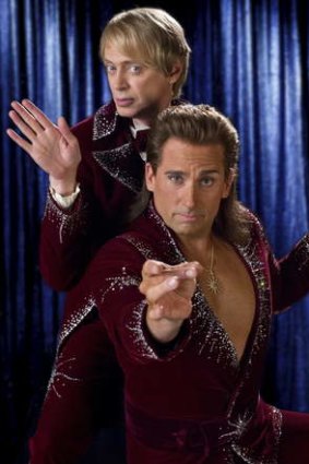 Steve Carell, in sequins and a spray tan for his new film <i>The Incredible Burt Wonderstone</i>, with Steve Buscemi.