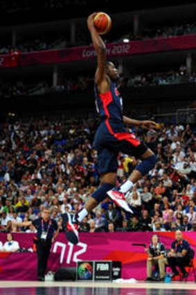 Air time ... Kevin Durant soars to the basket during a dominant US win over Argentina.