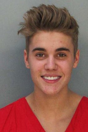 Resisted arrest ... The police booking mug shot of 19-year-old Canadian Justin Bieber.