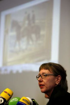 Missing for more than 70 years: Art historian Meike Hoffmann from the Berlin Free University addresses a news conference in Augsburg on the found artworks.