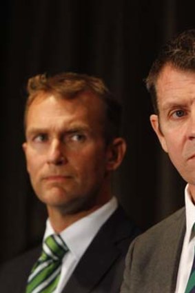 Slammed "Pre-gateway" review system: Environment Minister Rob Stokes, left, pictured with Premier Mike Baird.