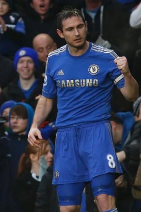 Frank Lampard celebrates a goal against West Ham United in 2013.