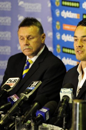 Jarryd Hayne at the press conference on Wednesday.