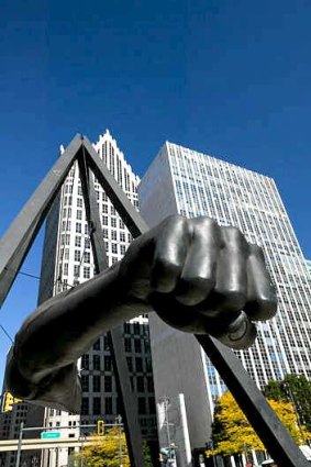 Black Fist Monument to Boxer Joe Lewis, Detroit, Michigan.