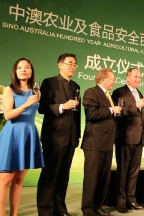 Toasting to food exports (from right): New Hope's Liu Yonghao, Han Changfu (Agriculture Minister), Barnaby Joyce and Andrew Forrest. 