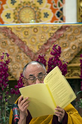The Dalai Lama at prayers in Dharamsala, India, for victims of the 1989 Lhasa uprising.