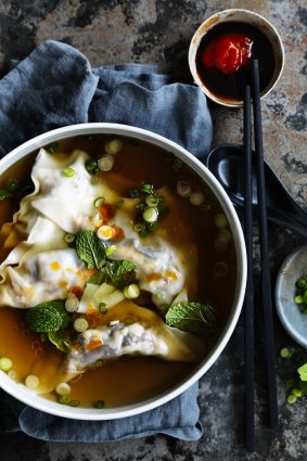 Shiitake wontons in oxtail broth.