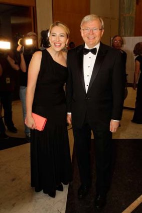 Kevin Rudd and his daughter Jessica arrive at the Press Gallery Midwinter Ball last month.