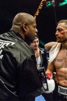 Jake Gyllenhaal (centre) with Forest Whitaker (left)  in <i>Southpaw</i>.