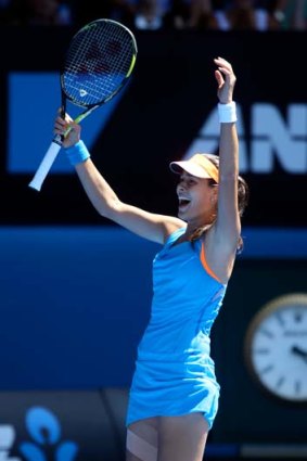 Sweet success: Ana Ivanovic celebrates her win over Serena Williams.