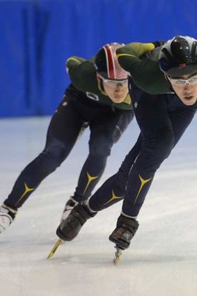 Andy Jung (left) and Pierre Boda, close friends off the ice, are vying to fill Australia's sole spot in the short-track speed-skating event at the Winter Olympics in Sochi, Russia.