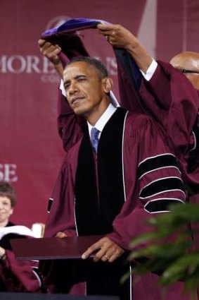Barack Obama receives an honorary Doctor of Laws degree at Morehouse College.