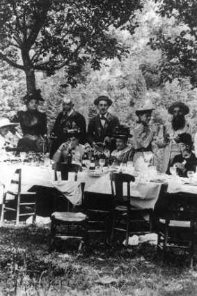 Marcel Proust, wearing boater, during a picnic with family members including his father, Professor Proust, seated on the right.