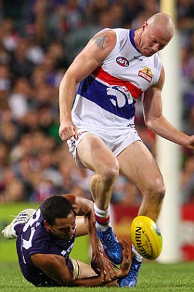 On the leash: Barry Hall was kept to five possessions and no goals against Fremantle.