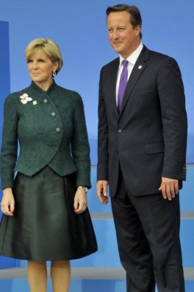 Keen to ensure terrorism risks are tackled head-on: Julie Bishop with David Cameron.