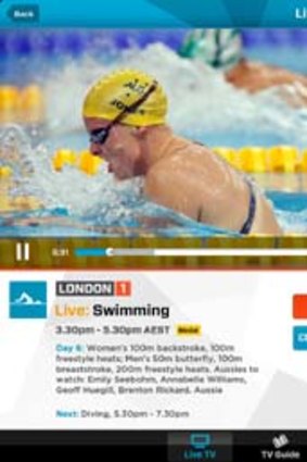 A screenshot of Foxtel's Lonond 2012 Olympics Games app.