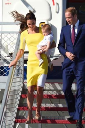 Prince William, Catherine and Prince George disembark at Sydney airport on April 16, 2014.