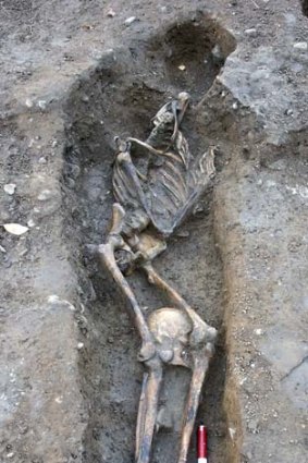 A skeleton unearthed at a building site in York, England.